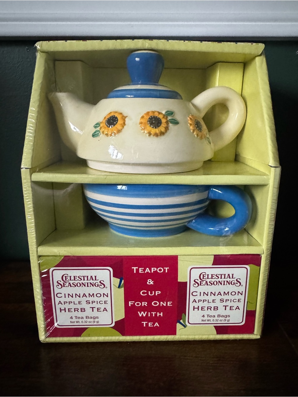 Vintage Celestial Seasonings Tea for One Stacking Teapot Cup Sunflower Gift Set